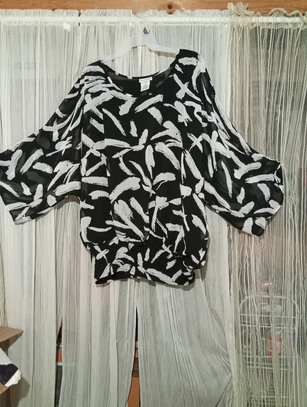Jessica London Black and White Abstract Blouson Tunic